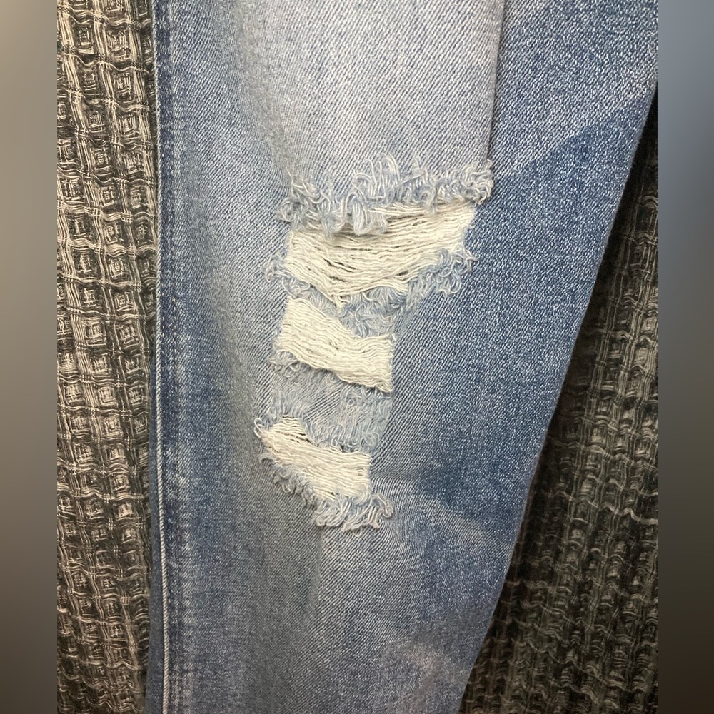 Women's Blue Distressed Mom Jeans - Picture 2 of 16